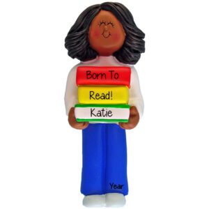 African American Female Holding Stack of Books Ornament