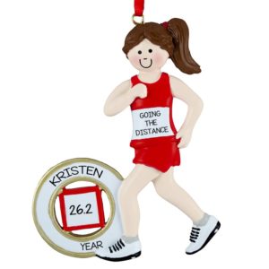 Personalized Marathon Runner FEMALE Red Shorts Ornament BRUNETTE