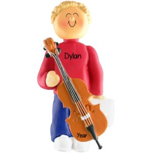 BLONDE MALE Playing CELLO Christmas Ornament