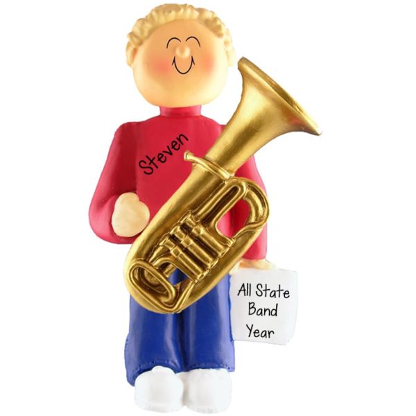Boy Playing TUBA Personalized Ornament BLONDE