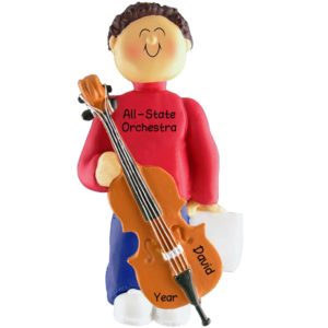 Boy Playing CELLO Personalized Ornament BROWN Hair