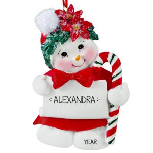 Personalized Snow Lady Holding Candy Cane Ornament