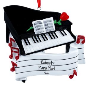 Piano Surrounded By Glittered Music Notes Ornament