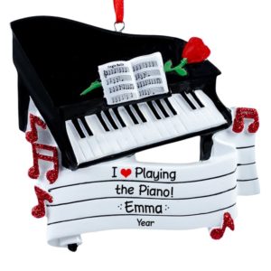 I Love Playing The Piano Glittered Personalized Ornament