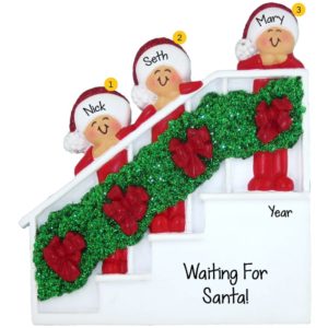 Personalized Family Of 3 Christmas Bannister Glittered Ornament