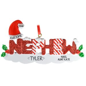 Awesome Nephew Red Glittered Letters Ornament