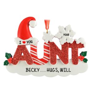 Aunt I Love You Glittered Letters Personalized Ornament
