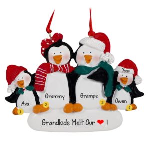 Image of Grandparents With 2 Grandkids Penguin Ornament