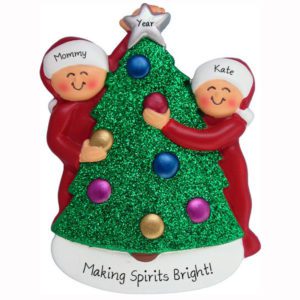 Personalized Single Parent + 1 Child Decorating Christmas Tree Ornament