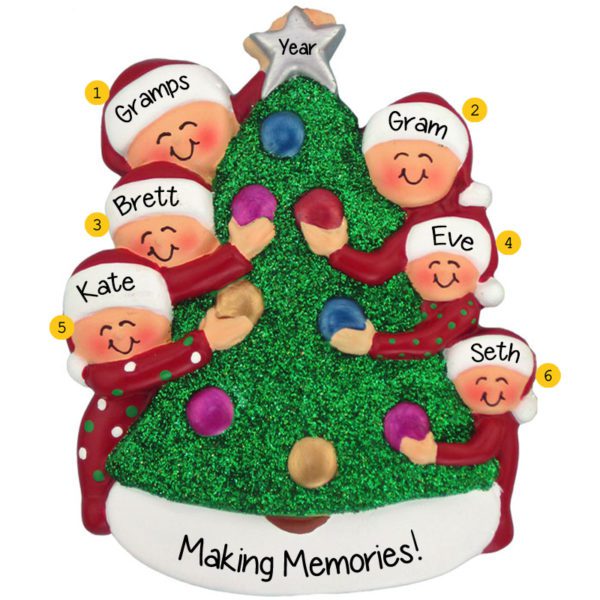 Grandparents + 4 Grandkids Decorating Christmas Tree Ornament