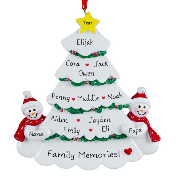 Grandparents And 11 Grandkids White Christmas Tree Ornament