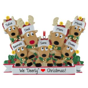 Personalized Reindeer Family of 7 Jingle Bells Ornament