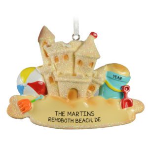 Beach Vacation Sand Castle Glittered Personalized Ornament
