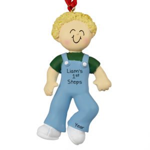 Personalized Baby BOY Takes 1ST Steps Ornament BLONDE