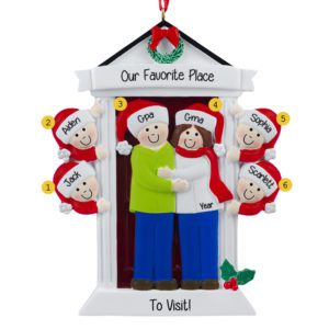 Image of Personalized Grandparents And 4 Grandkids Festive Door Ornament BRUNETTE
