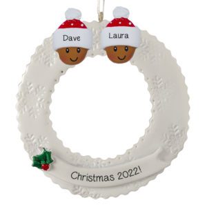 Personalized African American Couple On Christmas Wreath Ornament