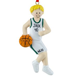 Image of Personalized Basketball Boy Player GREEN Uniform Ornament BLONDE