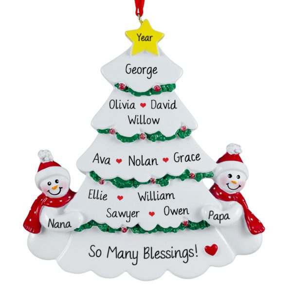 Personalized 11 Grandkids White Christmas Tree Ornament