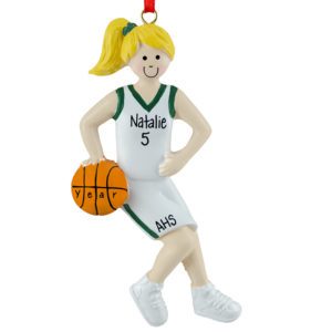 Personalized Basketball Girl Player GREEN Uniform Ornament BLONDE Hair