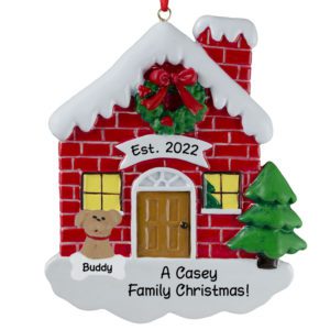 Personalized Family With Dog In Red BRICK House Ornament
