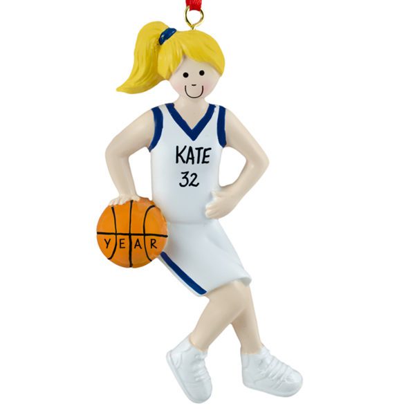 Personalized Basketball Girl Player BLUE Uniform Ornament BLONDE Hair