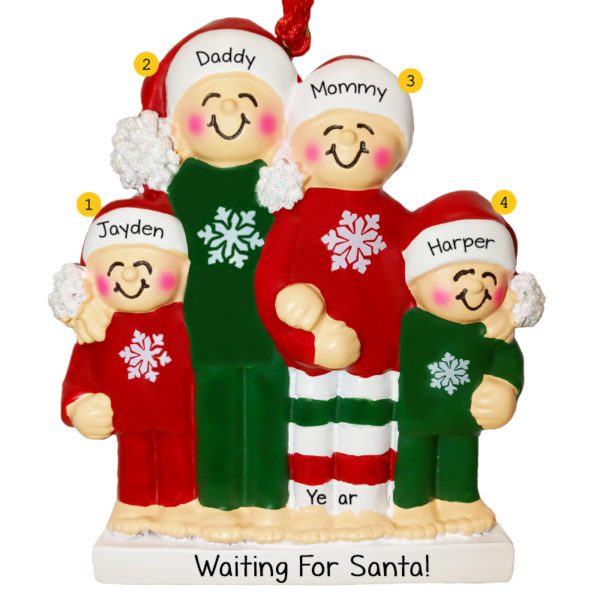 Christmas Family of 4 Wearing Matching Jammies Ornament