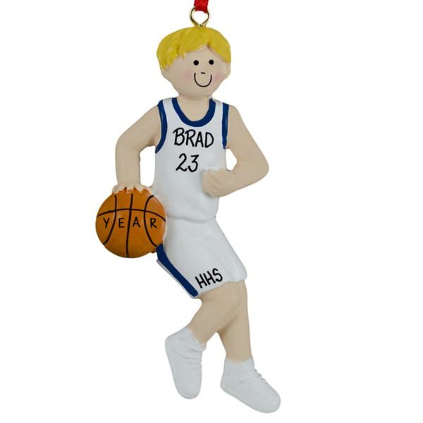 Basketball Boy BLUE Uniform Personalized Ornament BLONDE