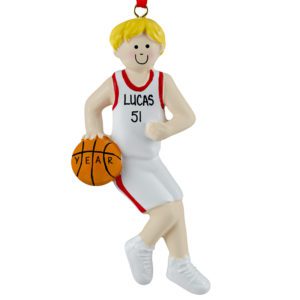 Image of Personalized Basketball Boy Player RED Uniform Ornament BLONDE