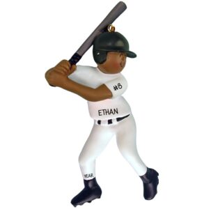 AFRICAN AMERICAN Baseball Player In Batting Position Personalized Ornament
