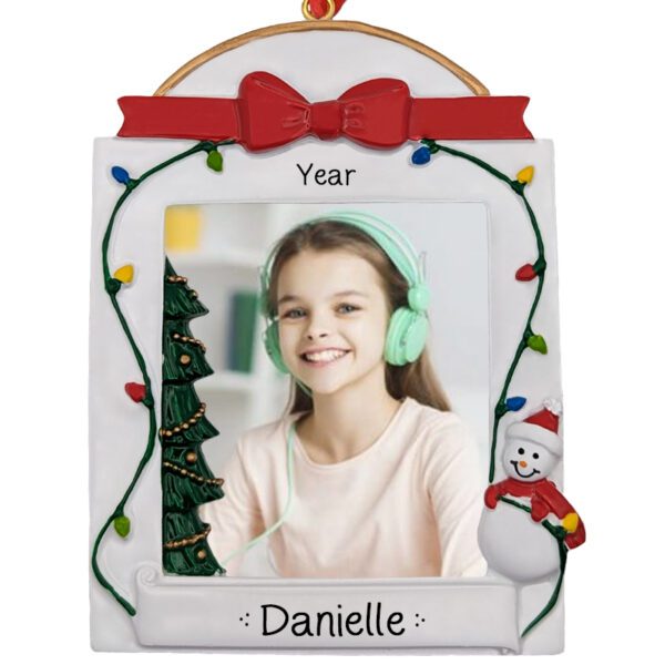 Personalized Photo Frame Glittered Bow Christmas Lights Ornament & Table Top