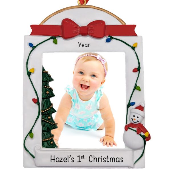 Baby Girl's 1St Christmas Picture Frame Snowman Glittered Ornament Table top