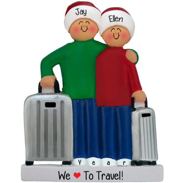 We Love to Travel Couple Rolling Suitcases Ornament