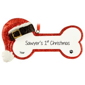 Image of Personalized Puppy's 1st Christmas Santa Dog Bone Ornament