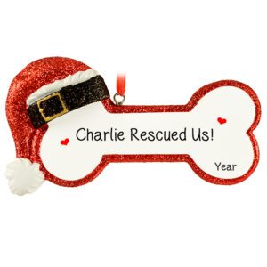 Dog Rescued Us Santa Dogbone Glittered Ornament