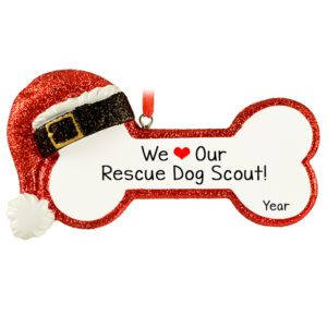 Santa Dogbone Rescued Dog Personalized Glittered Ornament