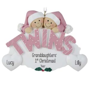 Grandparents Of Twin GIRLS PINK Letters Ornament