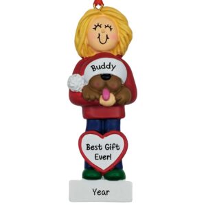 Personalized Girl Holding a Dog Ornament BLONDE