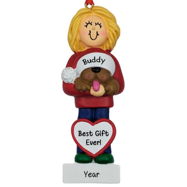 Image of Personalized Girl Holding a Dog Ornament BLONDE
