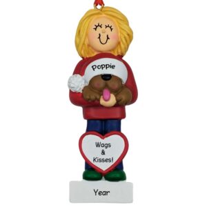 Image of BLONDE Girl Holding Brown Dog Personalized Ornament