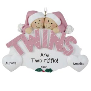 Personalized Girl Twins Santa Hats Ornament