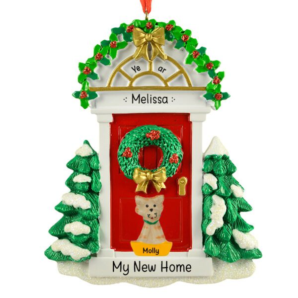 New Home + Cat RED Festive Christmas Door Ornament