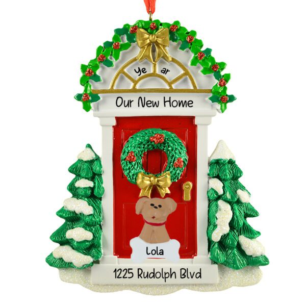 Our New Home + Dog RED Festive Christmas Door Ornament