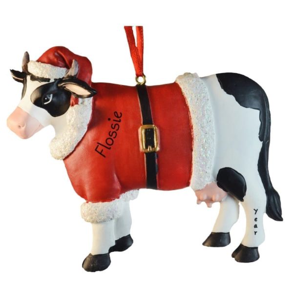 Cow Wearing Santa Suit & Cap Personalized Ornament
