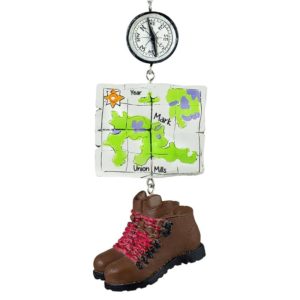 Hiking Ornament With Dangling Compass Map & Boots