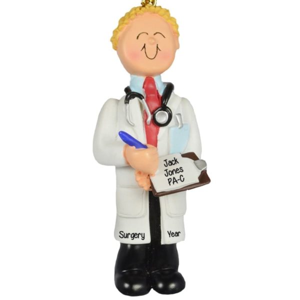 Image of Physician Assistant Ornament Wearing Lab Coat Ornament MALE BLONDE
