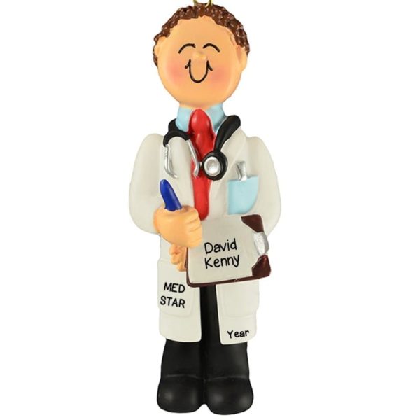 MALE Physician Assistant Wearing Lab Coat Ornament BROWN Hair