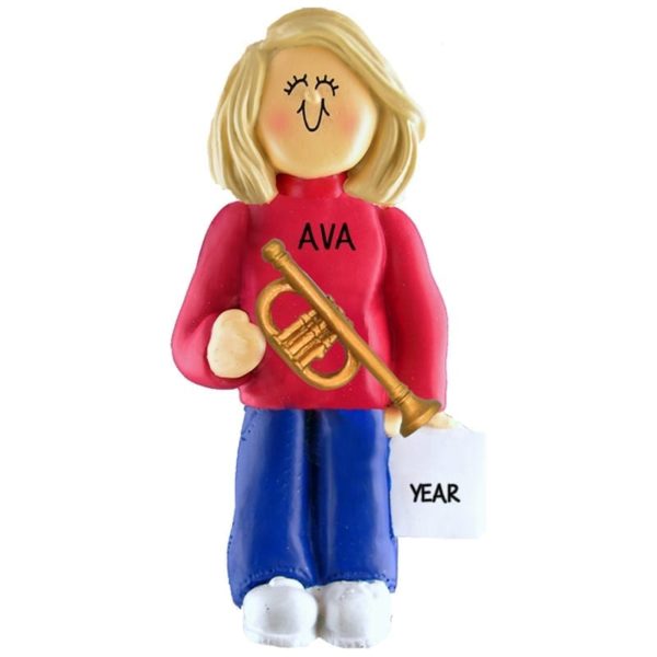 FEMALE Playing TRUMPET Band Ornament BLONDE