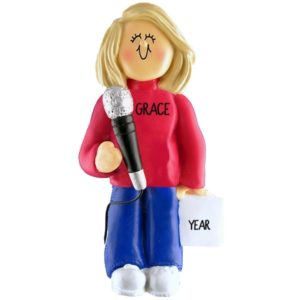 Female Holding A Microphone Singing Ornament BLONDE