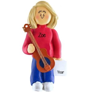 Girl Playing ACOUSTIC Guitar Ornament BLONDE