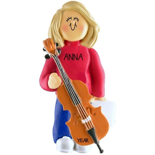 Girl Holding CELLO Band Christmas Ornament BLONDE